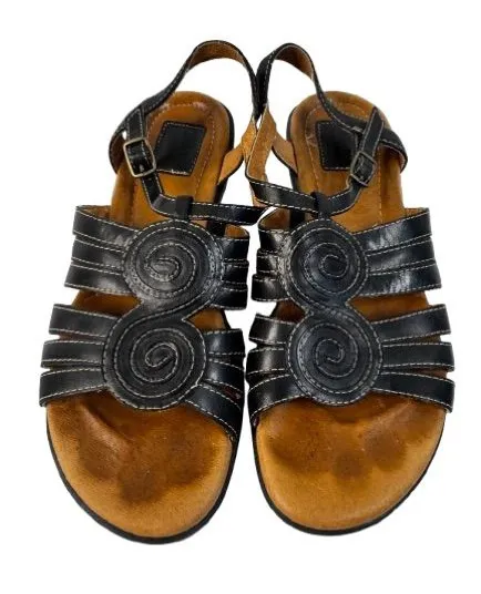 Women's Black Leather Swirl Strappy Sandals Size undefined