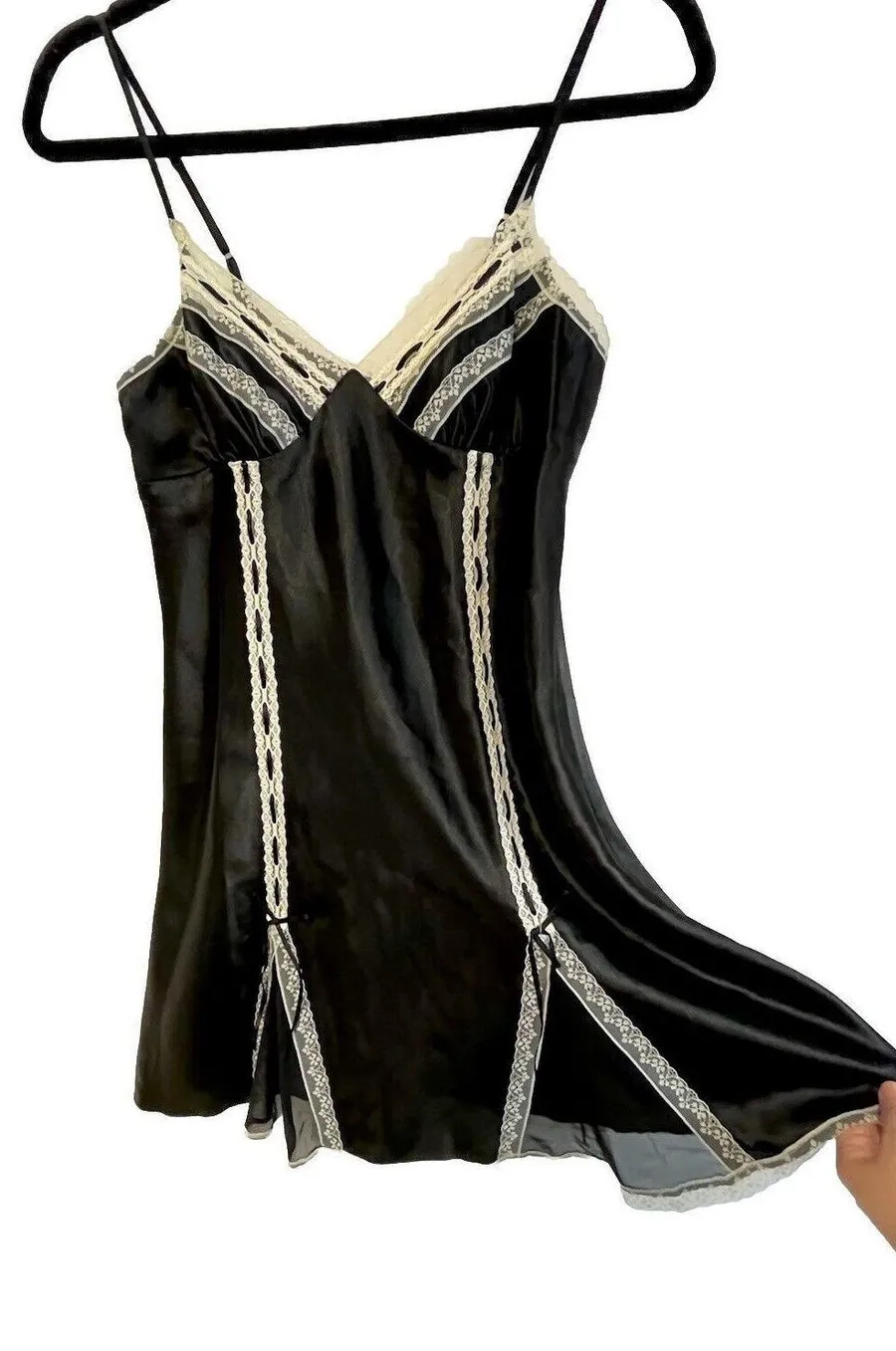 Vintage Y2K Morgan Taylor Fantasies white& Black Babydoll Slip Dress S Tuxedo