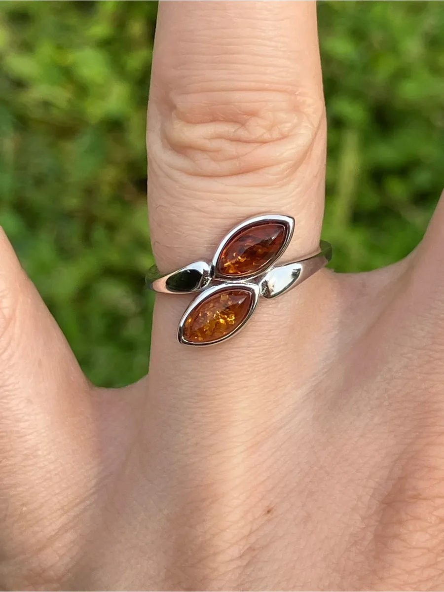 Baltic Amber Sterling Silver Ring Size 5.75 Orange