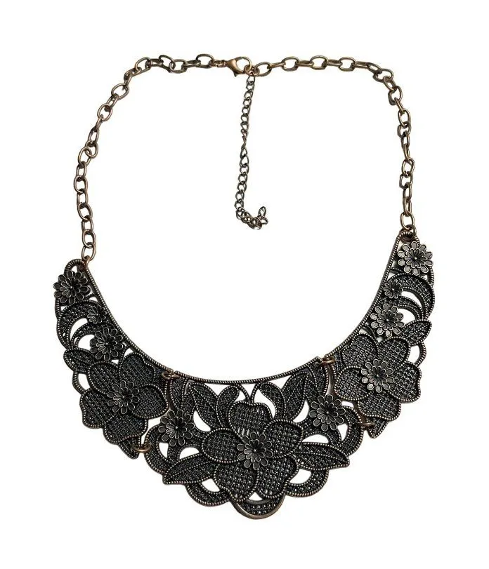 Paparazzi Statement Bib Necklace Petunia Paradise Filigree u Raised Floral Copp