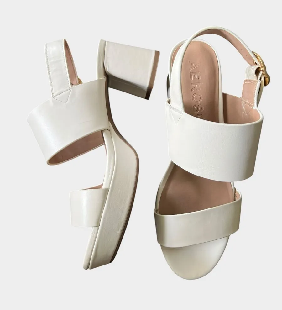 Aerosoles Camera Platform Sandals Size 10 Eggshell Leather Block Heel