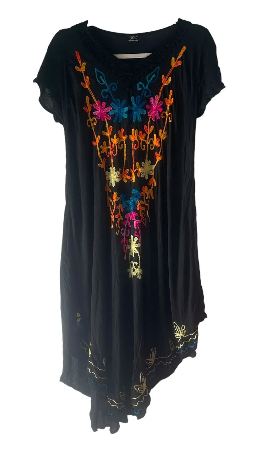 Fashion Force One Size Black Neon Multicolor Floral Swimming Cover Up