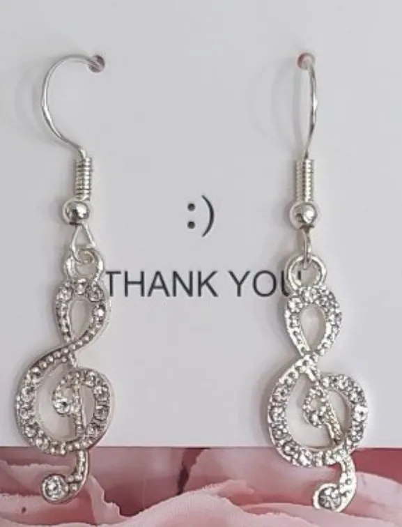 Sparkling Treble Clef Dangle Earrings