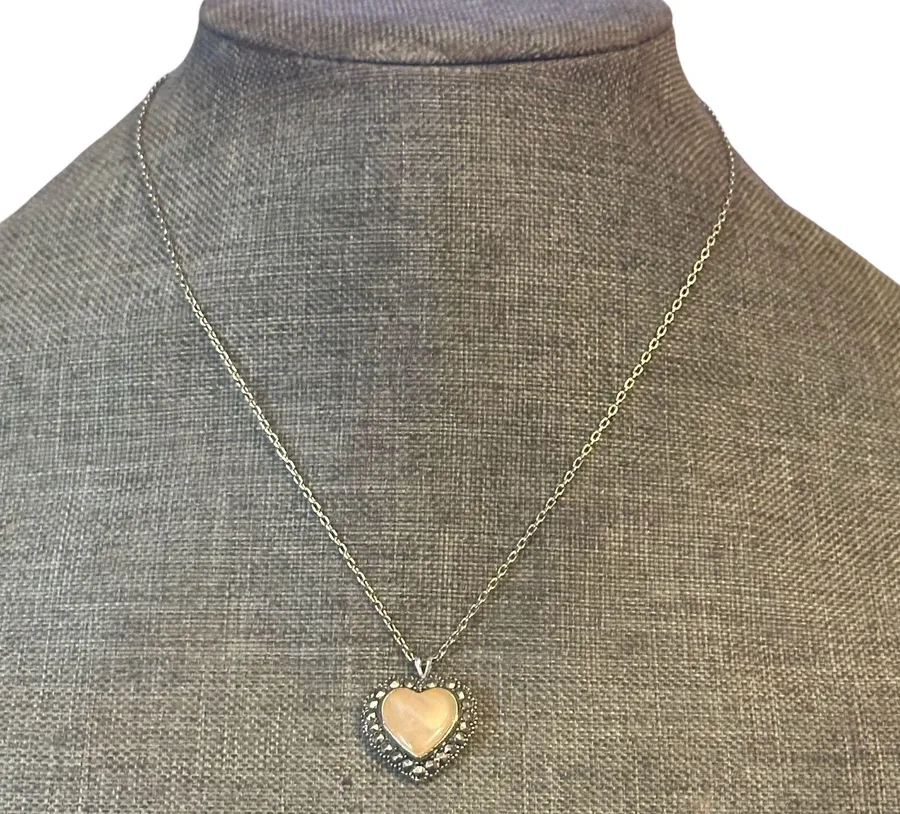 Vintage Avon Quartz Heart Pendant Necklace Silver