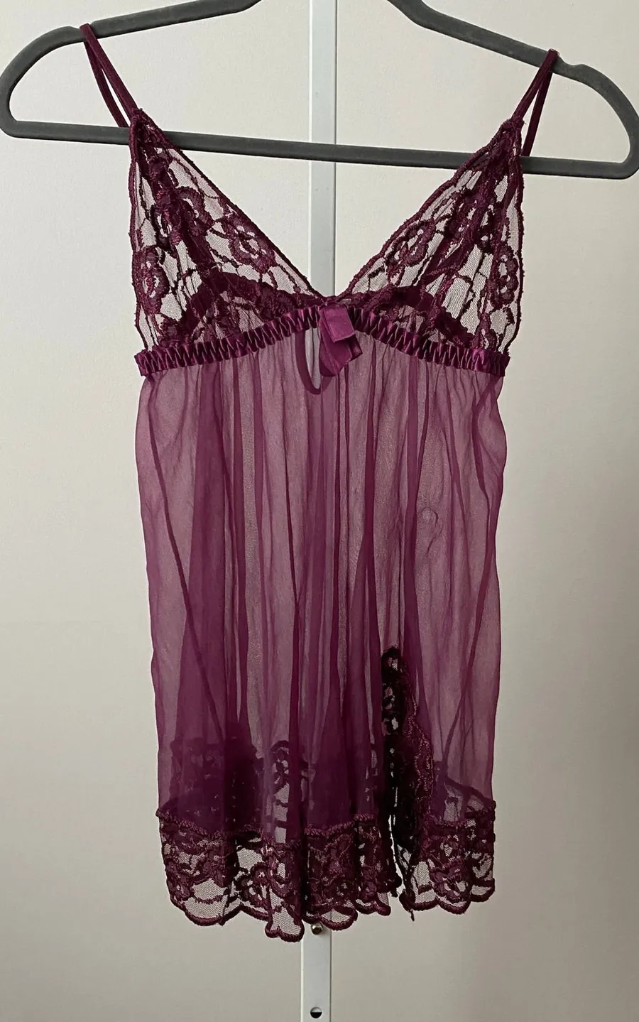 Fredericks of Hollywood S Purple Babydoll Dark Romantic Lace Sheer Lingerie