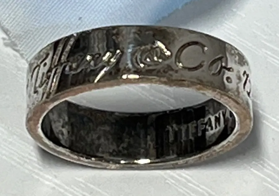 Tiffany & Co Notes Band Ring Sterling Silver 925 Script Logo Size 7 3/4 US