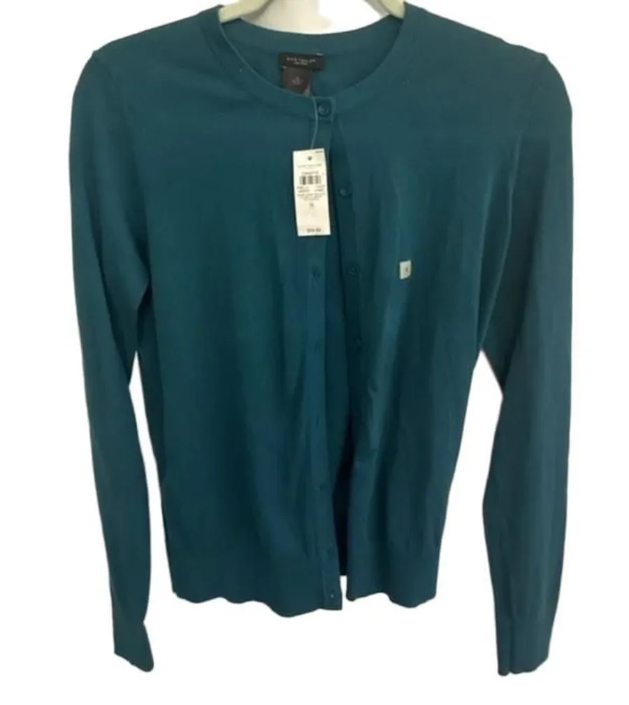 Ann Taylor Factory Cardigan Sweater Size S Teal Green Crewneck NWT