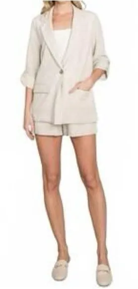 Allie Rose Relaxed linen Blazer cream tan size medium
