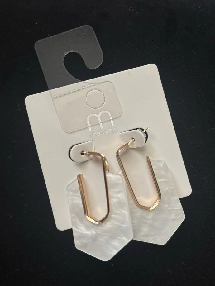 Gold and White Dangle Earrings Size 30