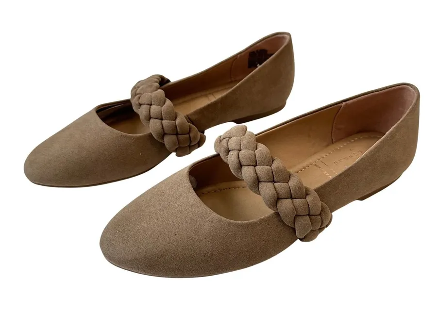 New Lauren Conrad Braided Mary Jane Flats Taupe Memory Foam Beige Shoes 9.5