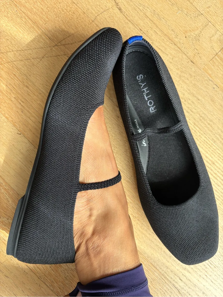 Rothy's Black Knit Mary Jane-Style Slip-On with Blue Heel Tab