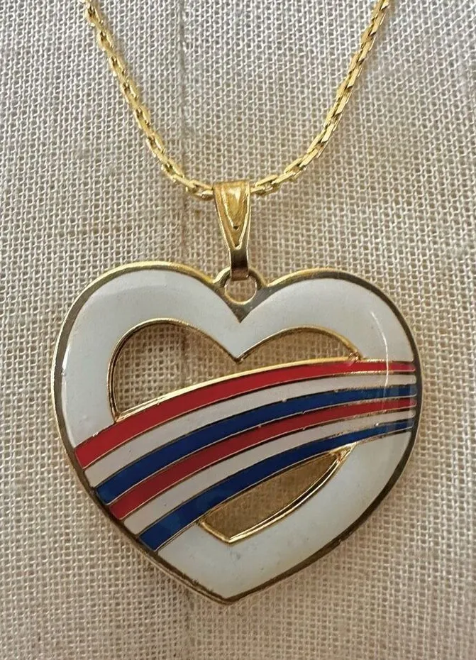 Red white and blue heart pendant necklace
