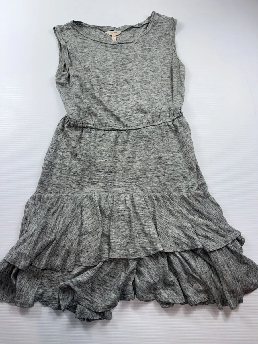 Rebecca Taylor Linen Jersey Tiered Gray Ruffle Dress Heather Grey Small