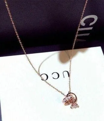 14K Rose Gold Plated Double Rings Pendant Necklace for Women