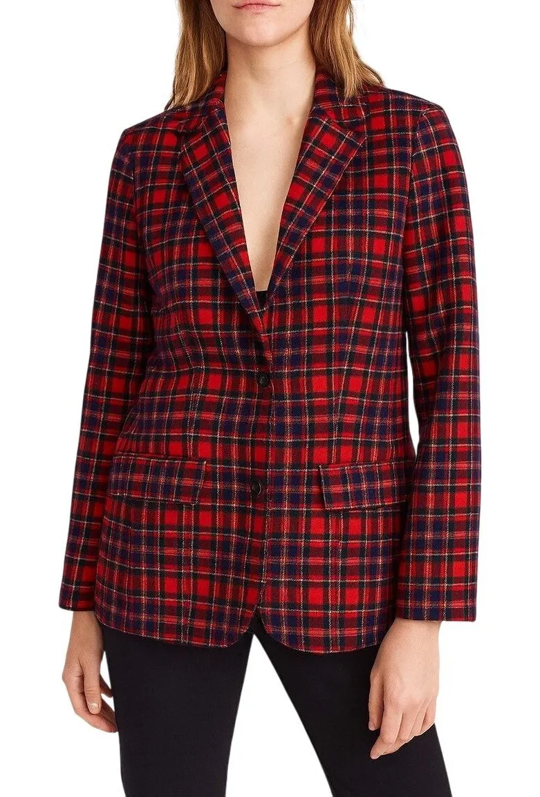 1980s Vintage Pendleton Red Plaid Wool Blazer Jacket Medium Retro