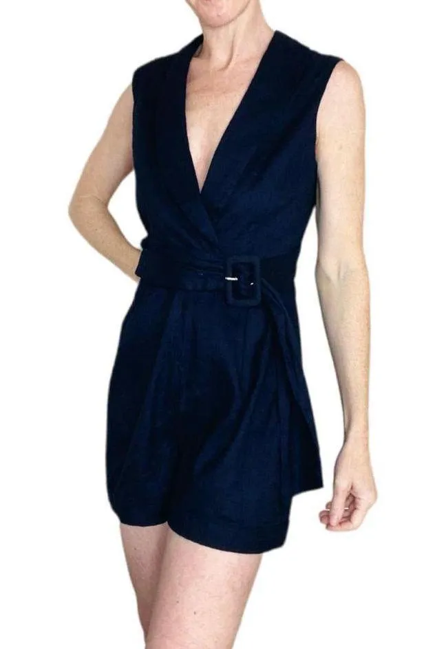 Dark Navy Blue Sailor Retro Sleeveless Romper