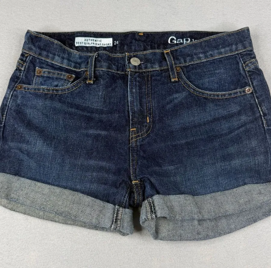 Gap 1969 Best Girlfriend Denim Shorts Women’s 24 Dark Wash Rolled Cuff Cotton