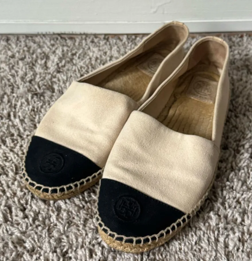 Tory Burch 10 Cap Toe Cream Espadrille Loafer Slip Ons