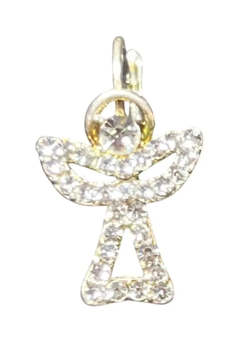Rhinestone Angel Drop Clip On Earrings Silver Tone Christmas Holiday