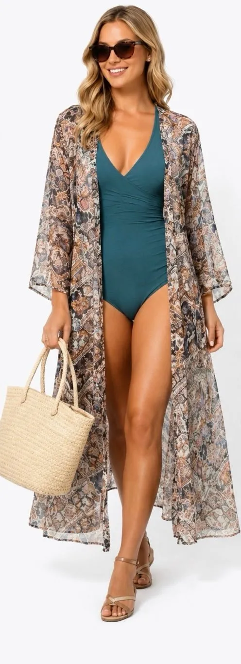 Show Me Your Mumu Karmyn Semi-Sheer Duster Kimono in Bombshell Babes Print~S๐