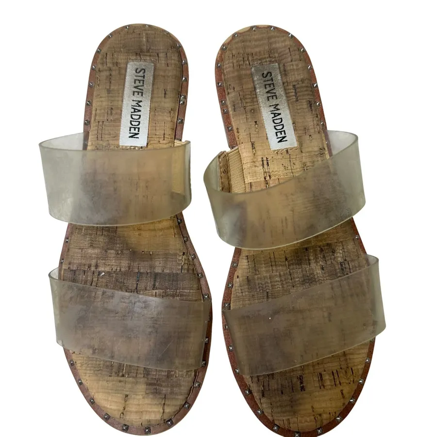Steve Madden Ivara flat cork slide clar strap sandal size 6 summer spring shoe