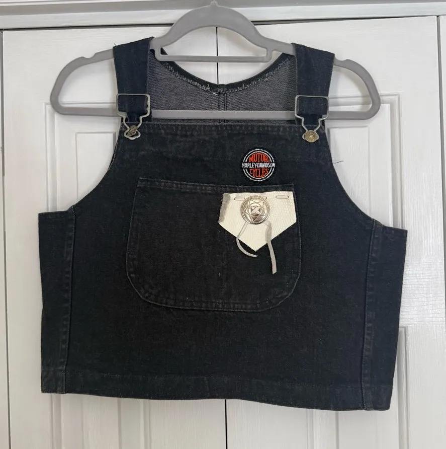 Harley Davidson Patch Women’s Black Denim Cropped Vest Bikercore Biker Size L Size L