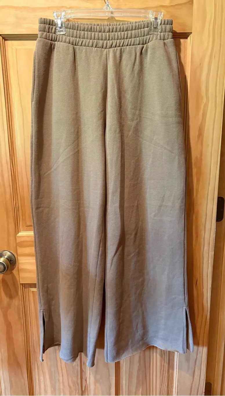 RISEN Wide Waistband Slit Wide Leg Pants color Sand women’s M Brown Size M