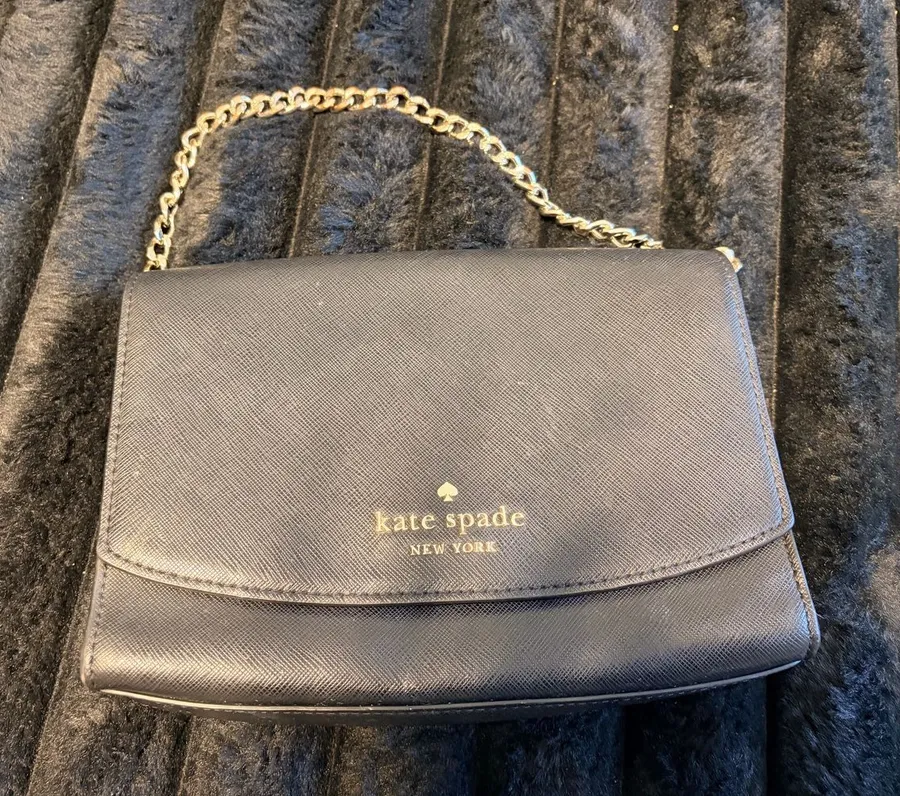 kate spade Navy Blue Saffiano Leather Crossbody with Gold Chain