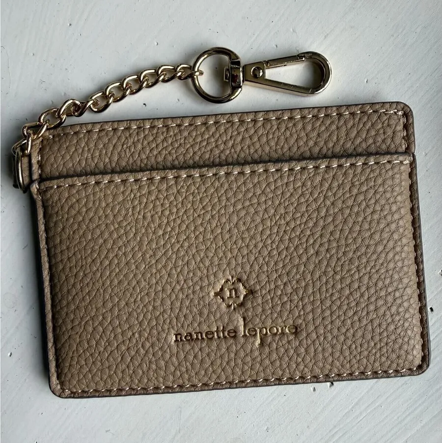 Nanette Lepore Taupe Leather Card Holder with Chain
