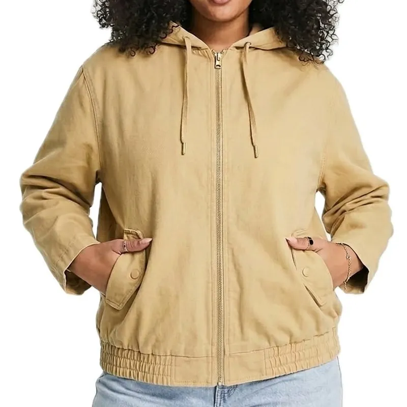 ASOS Design Stone Tan Oversized Cotton Canvas Hooded Bomber Jacket Plus Size 18