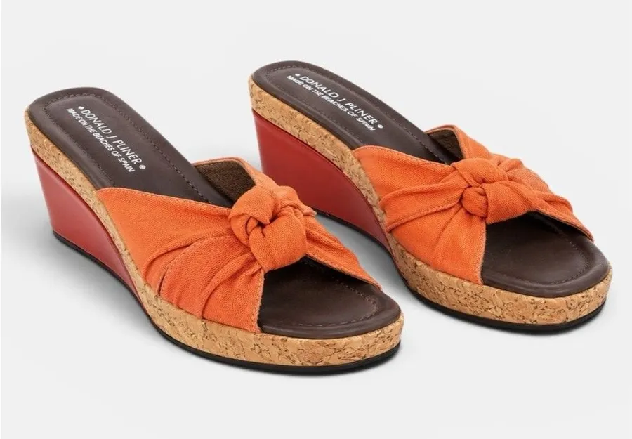 Donald J. Pliner Charm Orange Knot Wedge Sandals Size 11 Cork Platform Slides
