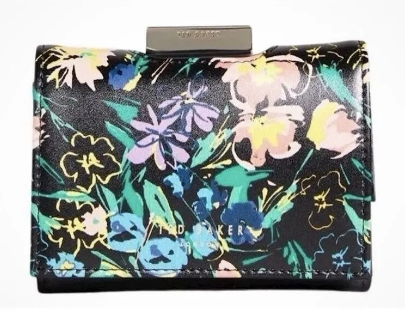 Ted Baker Marjeli Flirty Floral Tri-Fold Fashion Leather Purse Wallet Coin Pouch