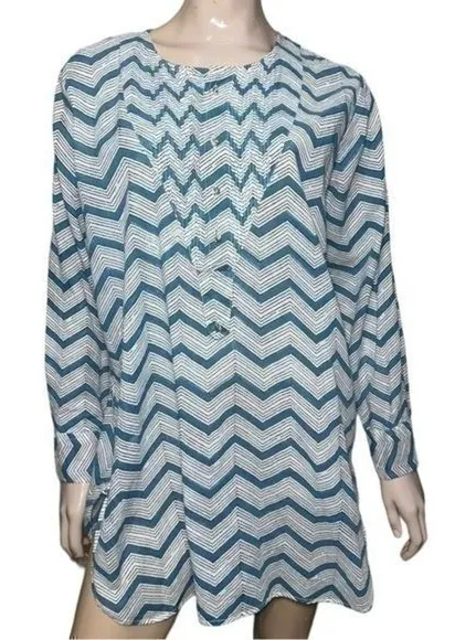 Roberta Roller Rabbit XL Teal Blue White Black Chevron Stripe Henley Cover Up