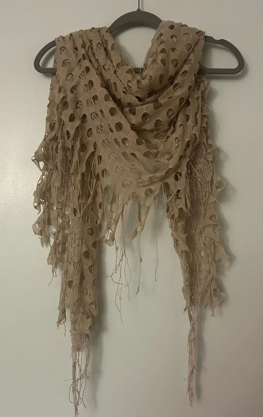 Distressed hole patterned scarf Tan