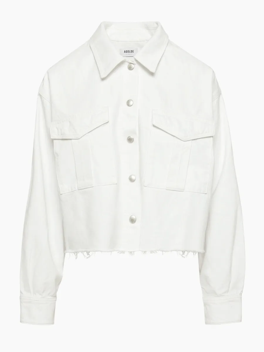 AGOLDE NYX denim White Cropped Utility denim Jean shirt Jacket frayed bottom