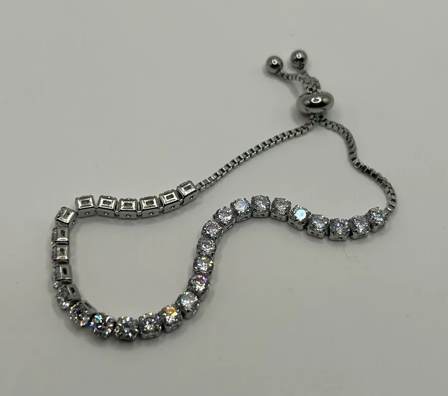 4mm Round Cut Moissanite Unisex Tennis Bracelet Silver Non Tarnish Adjustable