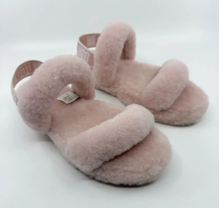 UGG Fluffita Pink Sheepskin Logo Strap Platform Slides 1115752 USA 4