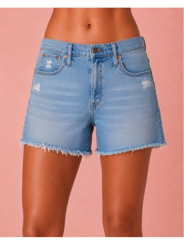 Madewell High Rise Distressed Denim Shorts Light Wash Festival Quiet Luxury 32