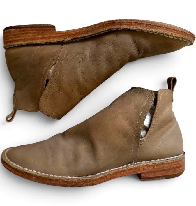 Tory Burch Taupe Leather Pull-Tab Chelsea Booties