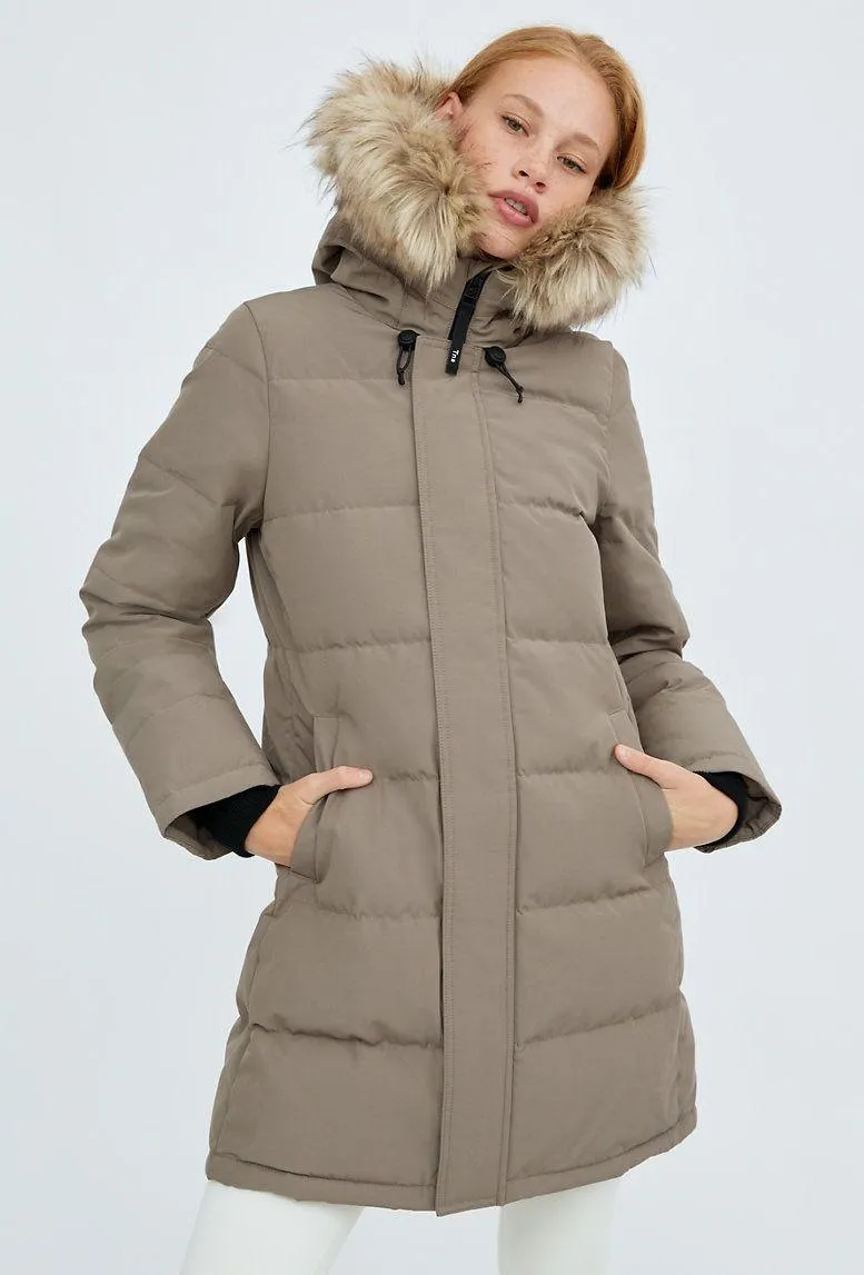Tna The Powder Parka Mid Length Jacket Modern Taupe Goose Down SMALL.