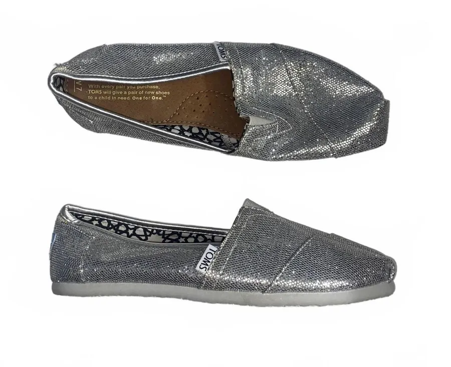 TOMS Classic Alpargata Flats Silver Glitter Women’s Size 7 Sparkle Casual