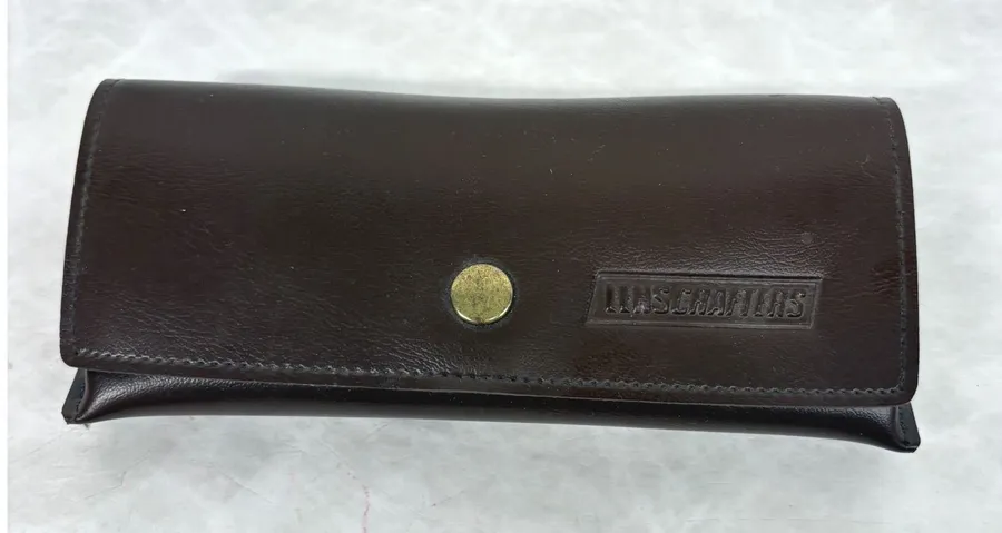 Vintage LensCrafters Brown Faux Leather Eyeglass Case Gold Tone Accents Retro