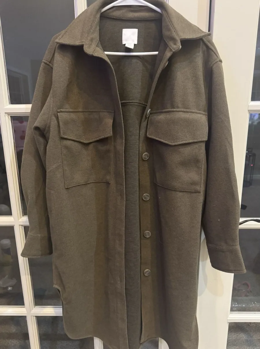 H&M Olive Trench Coat Shacket Jacket Duster Size XS
