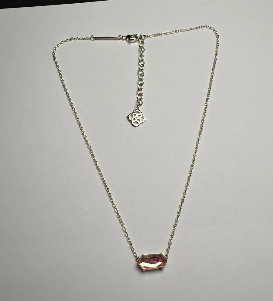 Kendra Scott Dichronic Glass Pink Gold Tone Necklace Adjustable Length