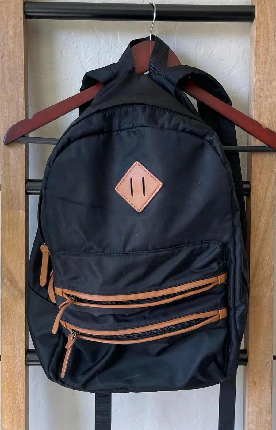 Gysan Black Backpack with Tan Accents — Everyday Backpack/Book Bag