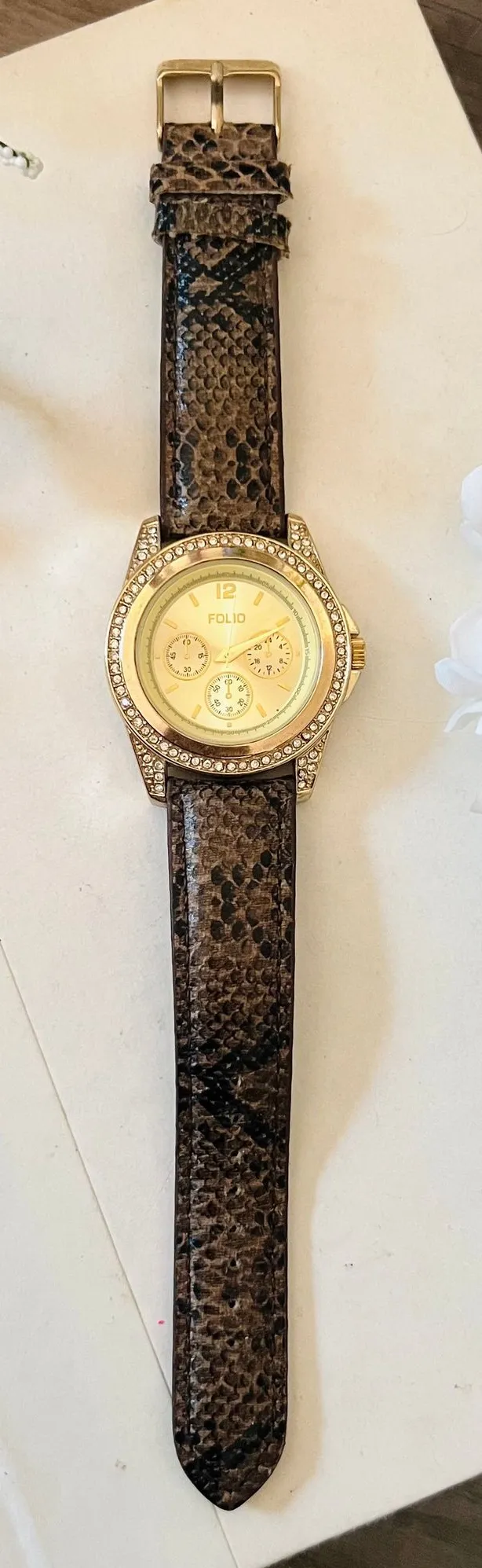 Gold & Snake Print Diamond Watch