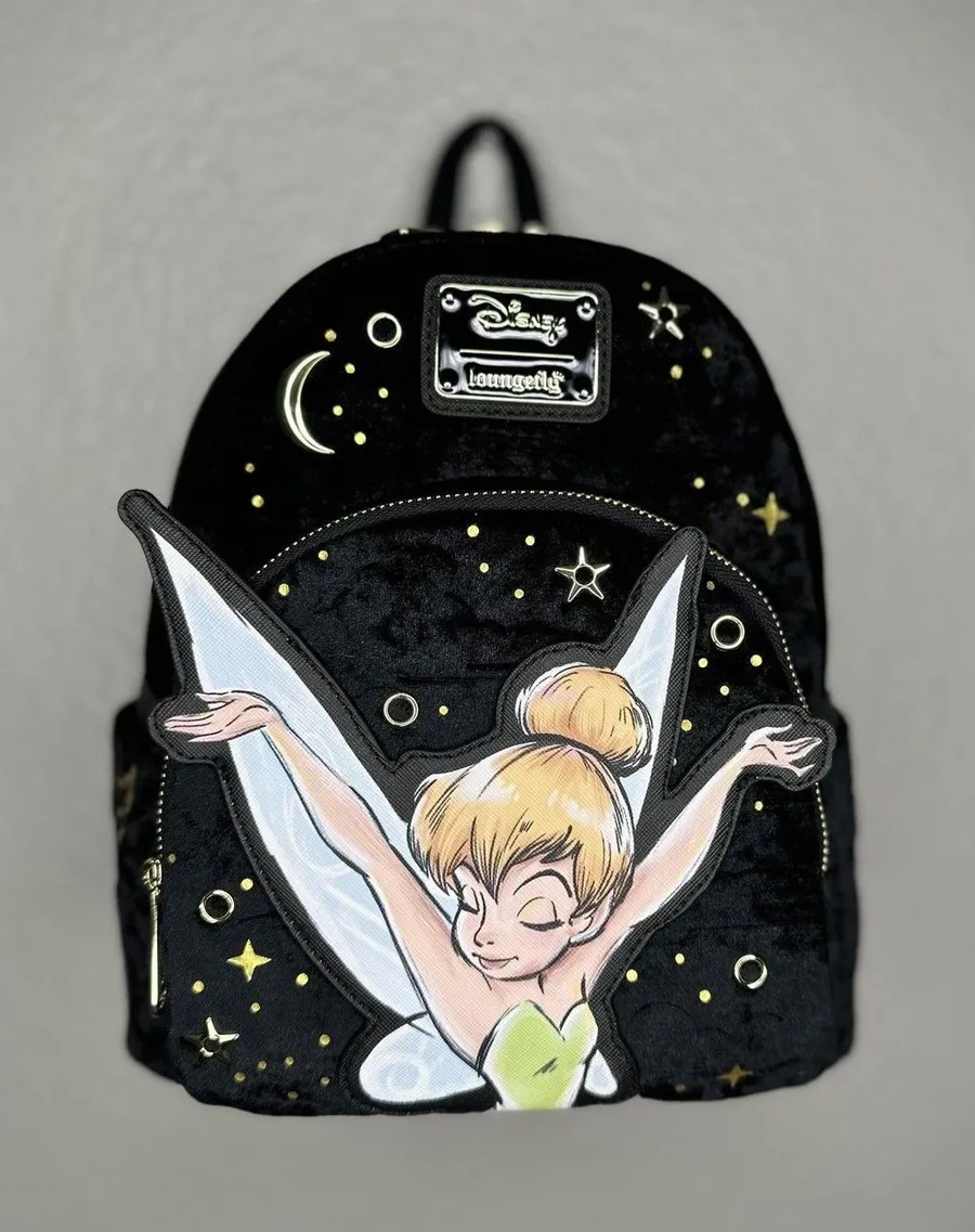 Loungefly Mini Backpack Bag Adults Black Velvet Disney Tinker Bell Stars Moon