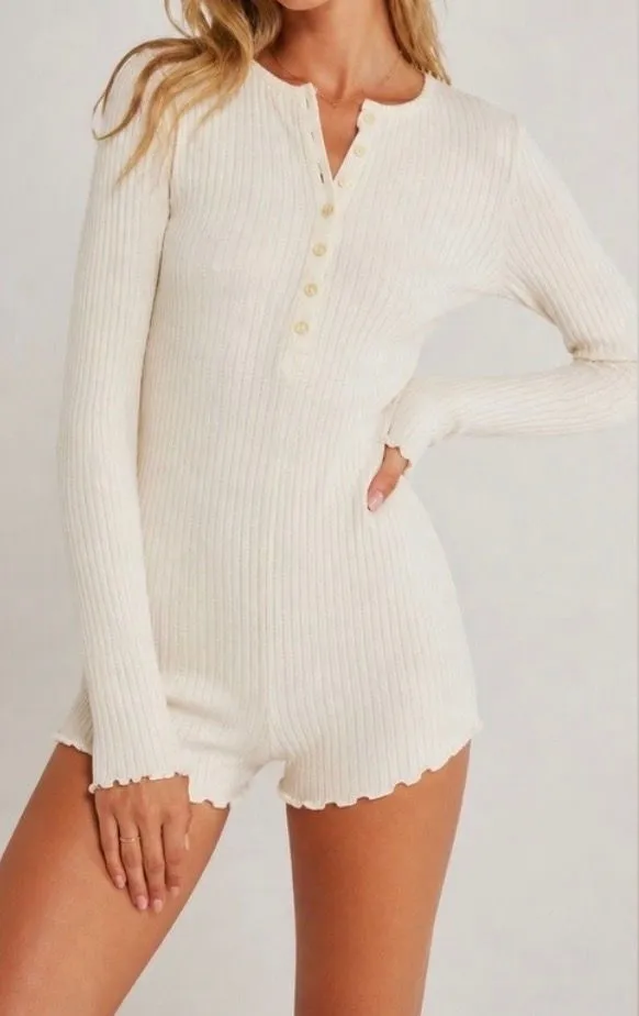 American Eagle Outfitters Ribbed Long-Sleeve Henley Romper