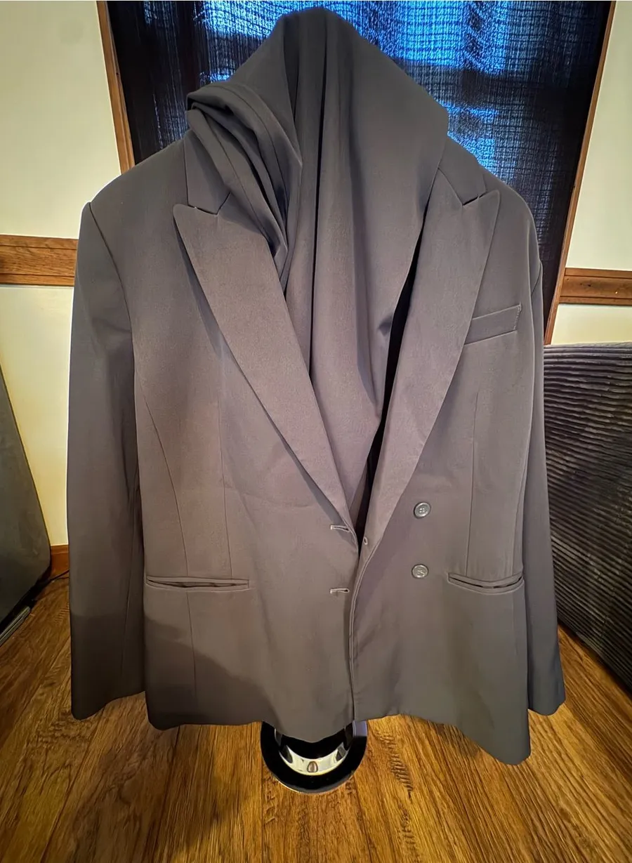 Women’s Grey Double Breasted Suit Set Blazer & Pants Size XL NWT Gray