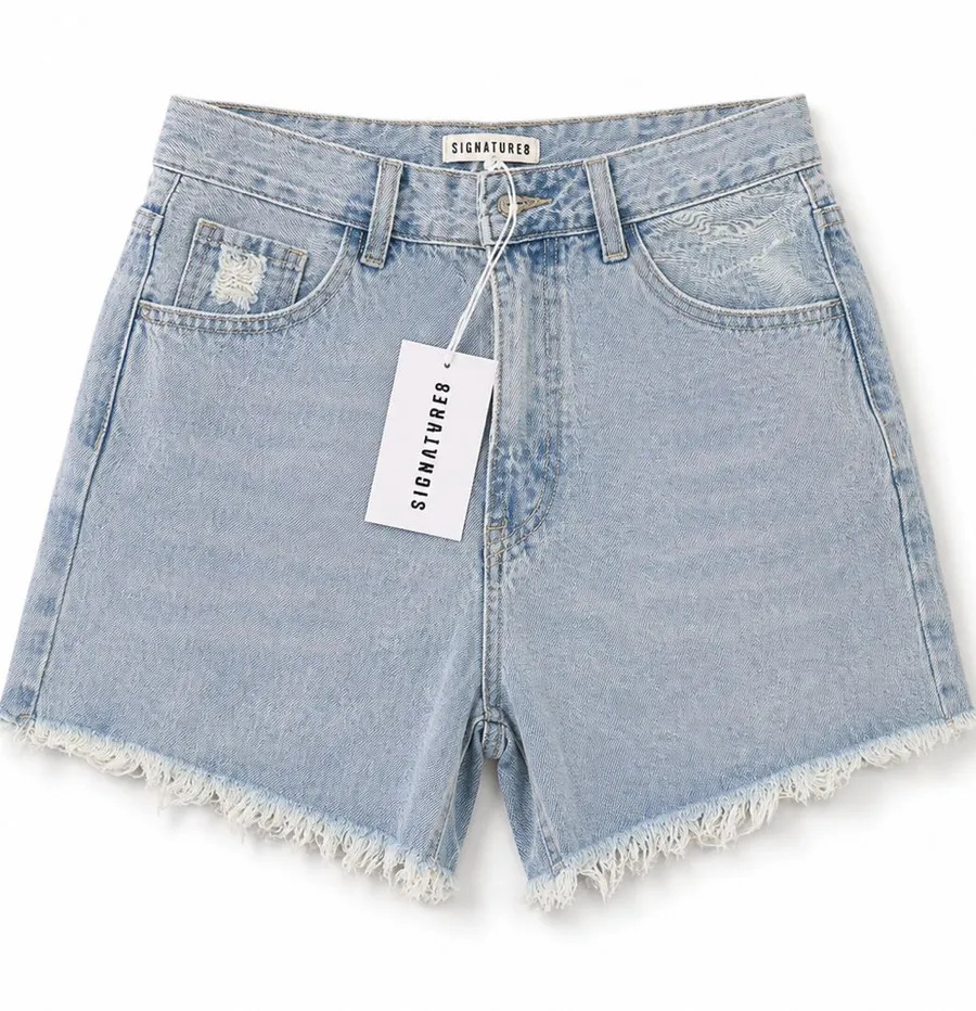 Signature 8 NWT Light Blue High Rise Frayed Raw Hem Distressed Denim Shorts L Blue Size L